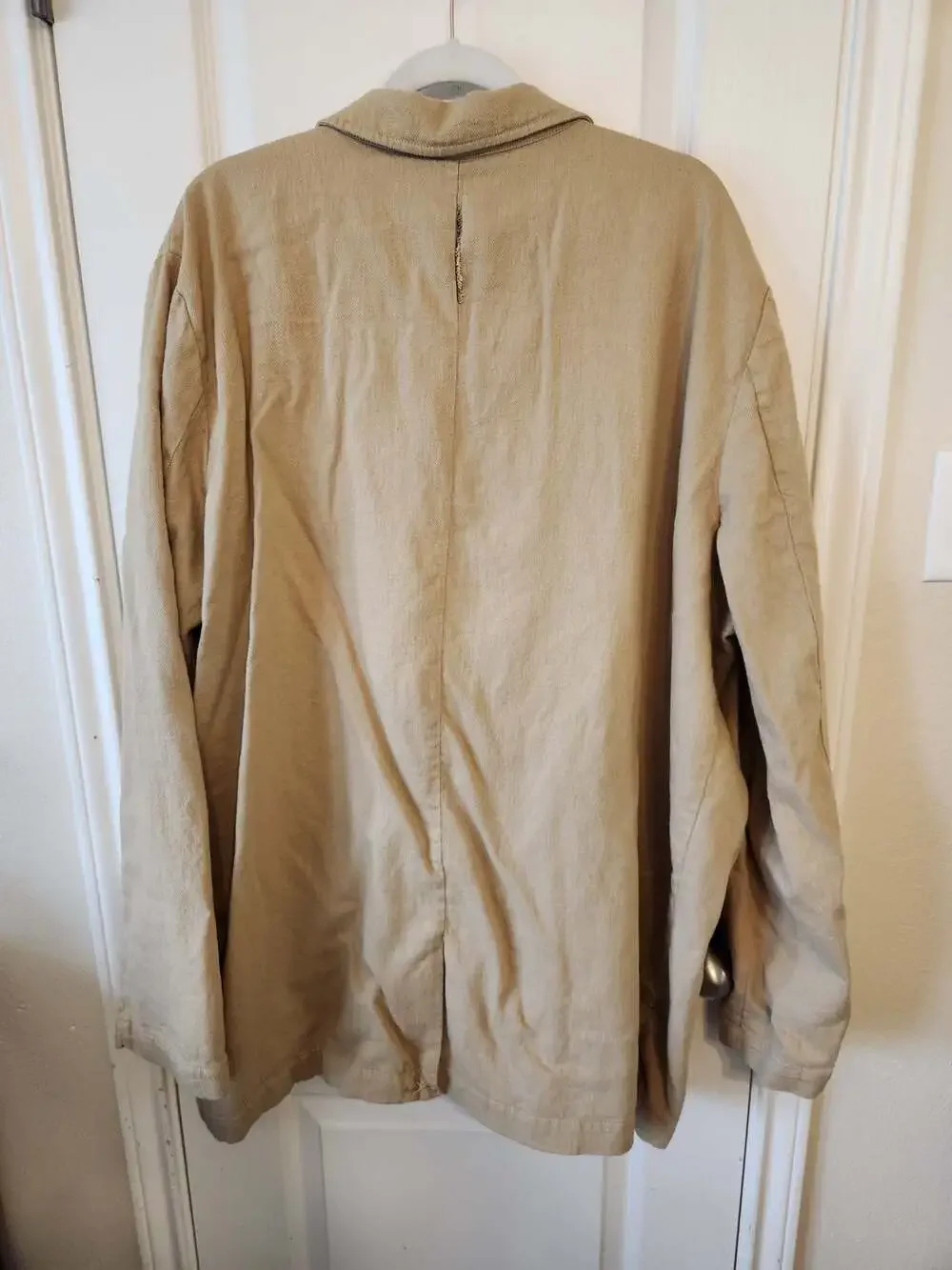 Big and tall linen blend Tan Cotton Safari Utility Field Jacket